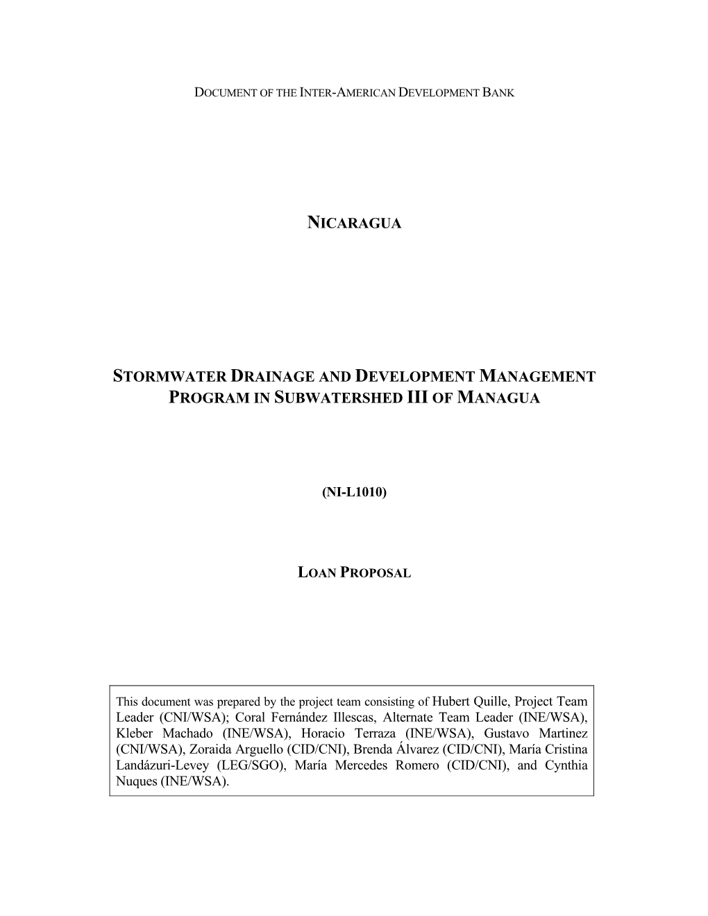 Nicaragua Stormwater Drainage and Development Management Program in Subwatershed Iii of Managua (Ni-L1010)