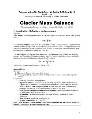 Glacier Mass Balance This Summary Follows the Terminology Proposed by Cogley Et Al