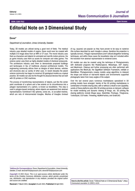 Editorial Note on 3 Dimensional Study