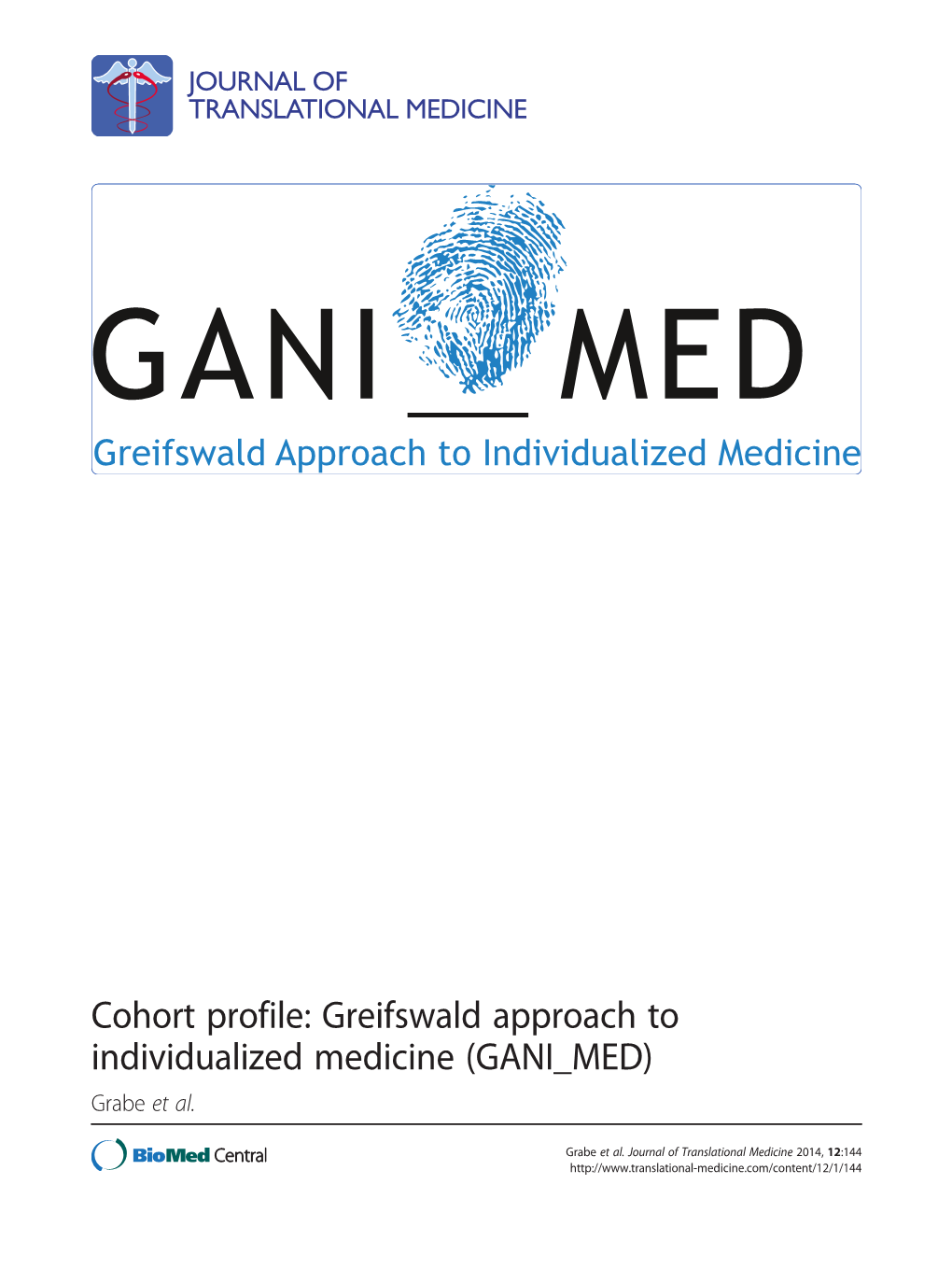 Greifswald Approach to Individualized Medicine (GANI MED) Grabe Et Al