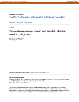 The Social Construction of Ethnicity and Masculinity of African American College Men