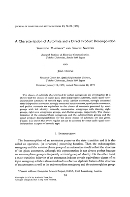 A Characterization of Automata and a Direct Product Decomposition