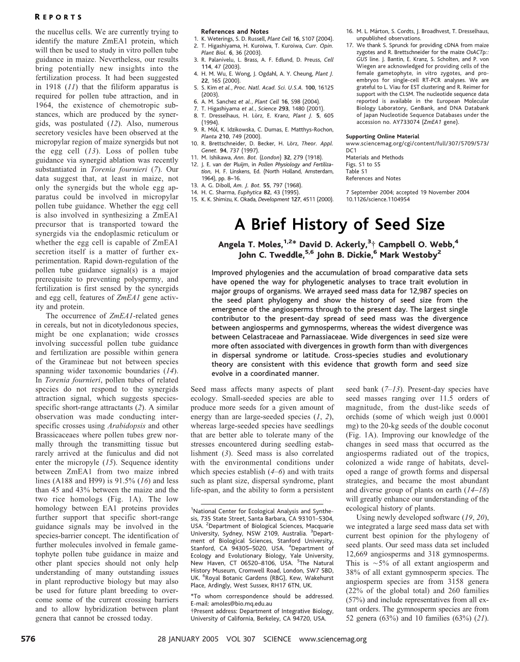 A Brief History of Seed Size Whether the Egg Cell Is Capable of Zmea1 Angela T