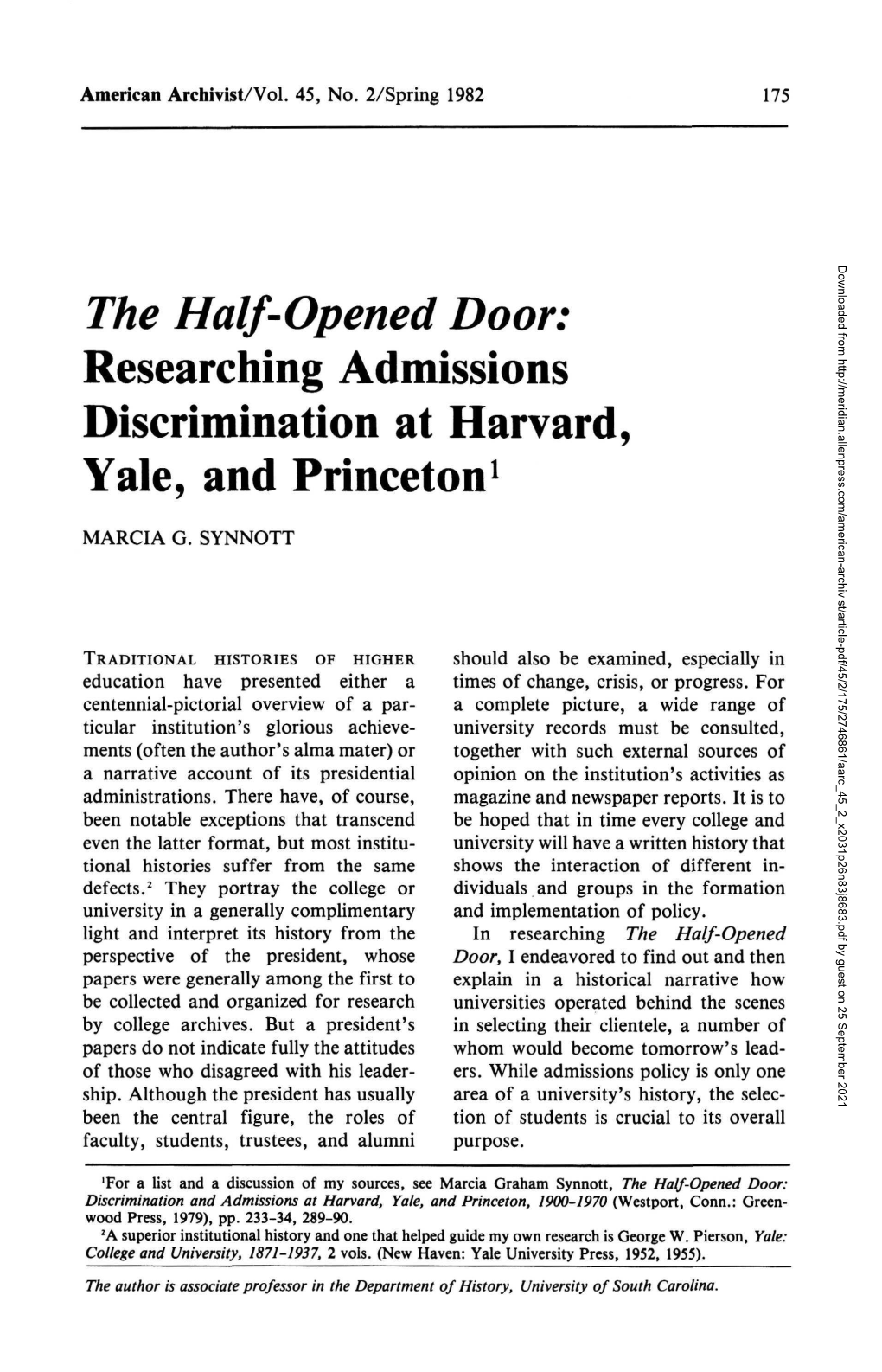 Researching Admissions Discrimination at Harvard, Yale, and Princeton1