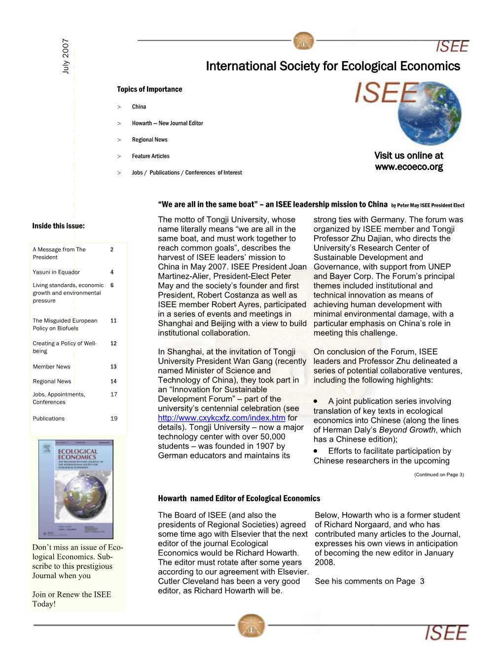 The International Society for Ecological Economics