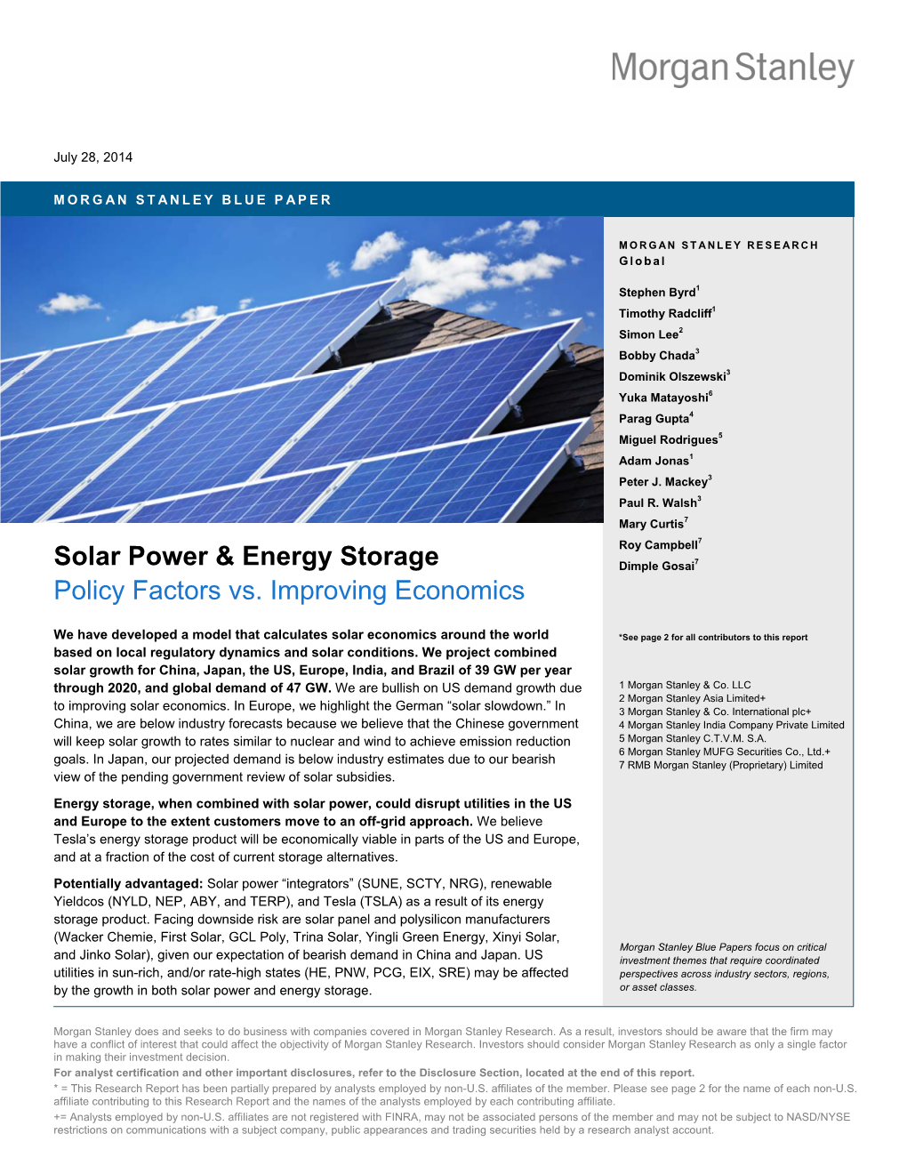 Solar Power & Energy Storage: Policy Factors Vs. Improving Economics