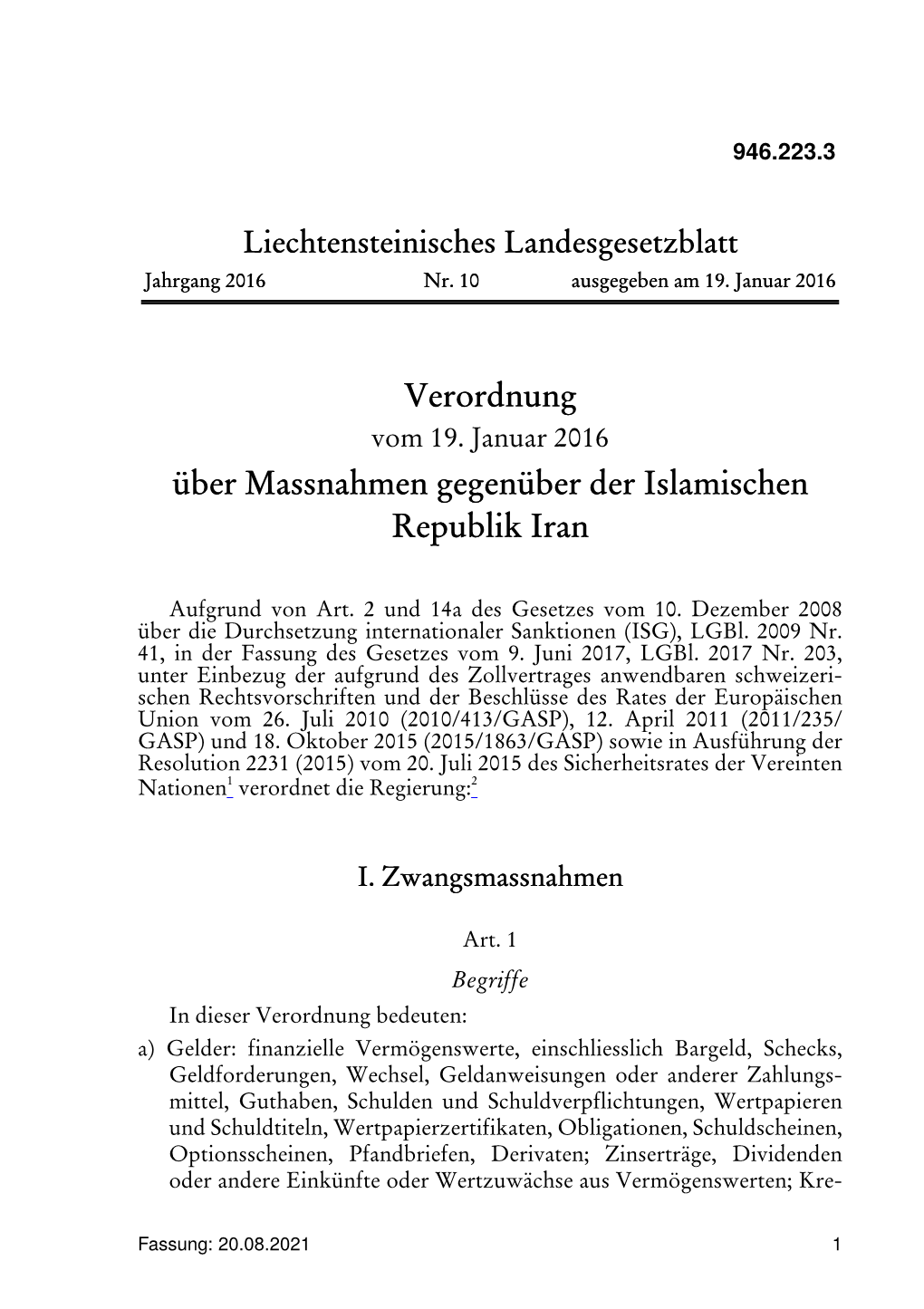 Verordnung Über Massnahmen Gegenüber Der Islamischen