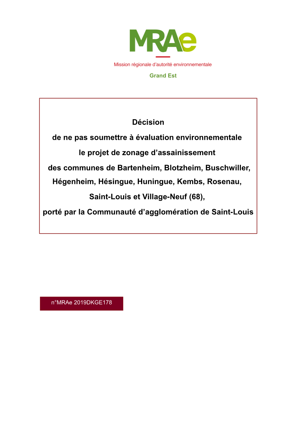 2019DKGE178 La Mission Régionale D’Autorité Environnementale Grand Est