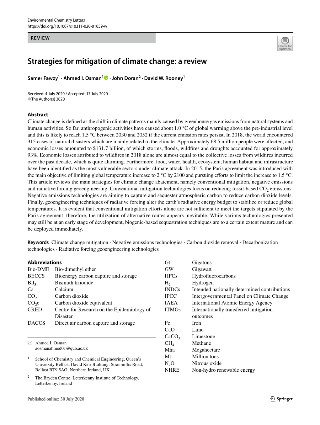 Strategies for Mitigation of Climate Change: a Review