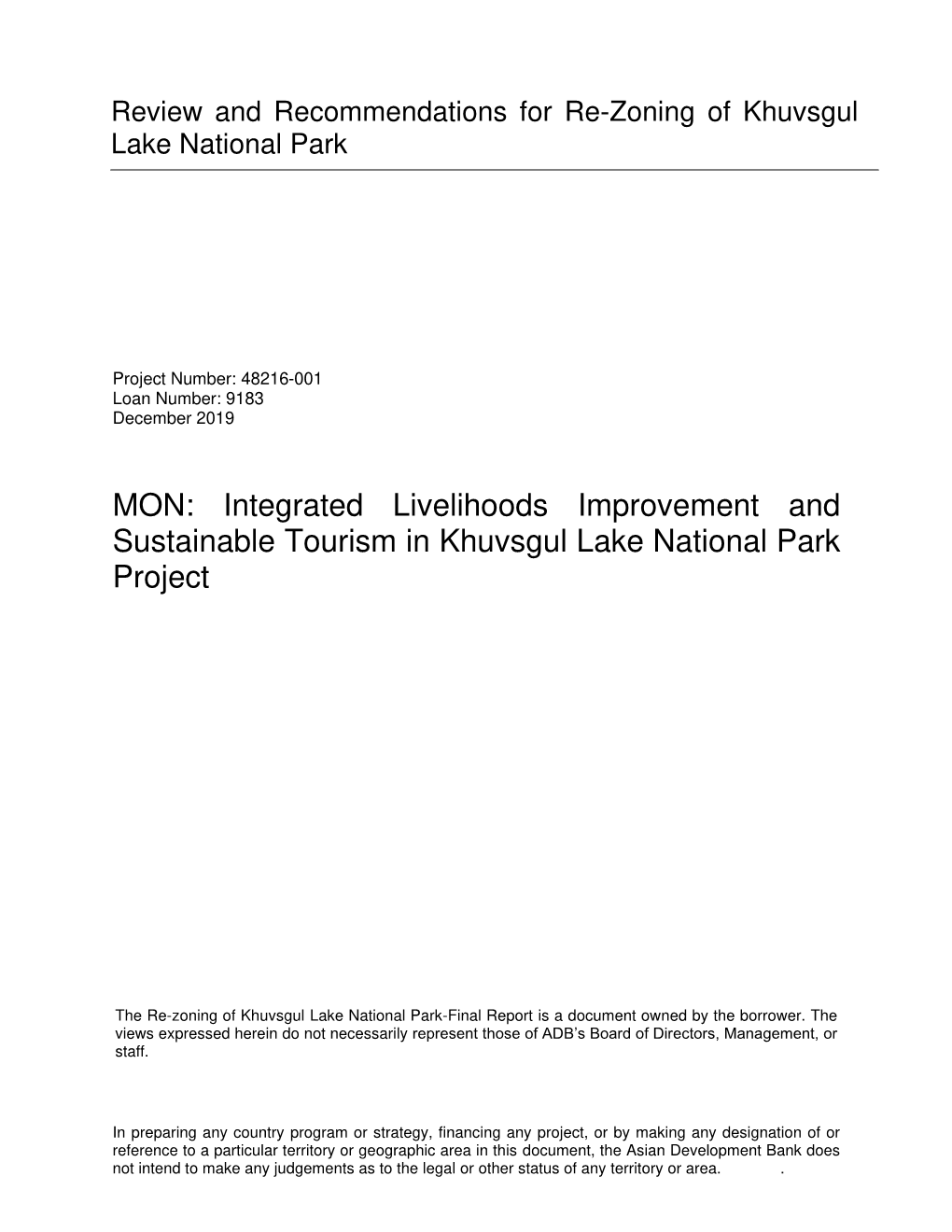 Re-Zoning of Khuvsgul Lake National Park