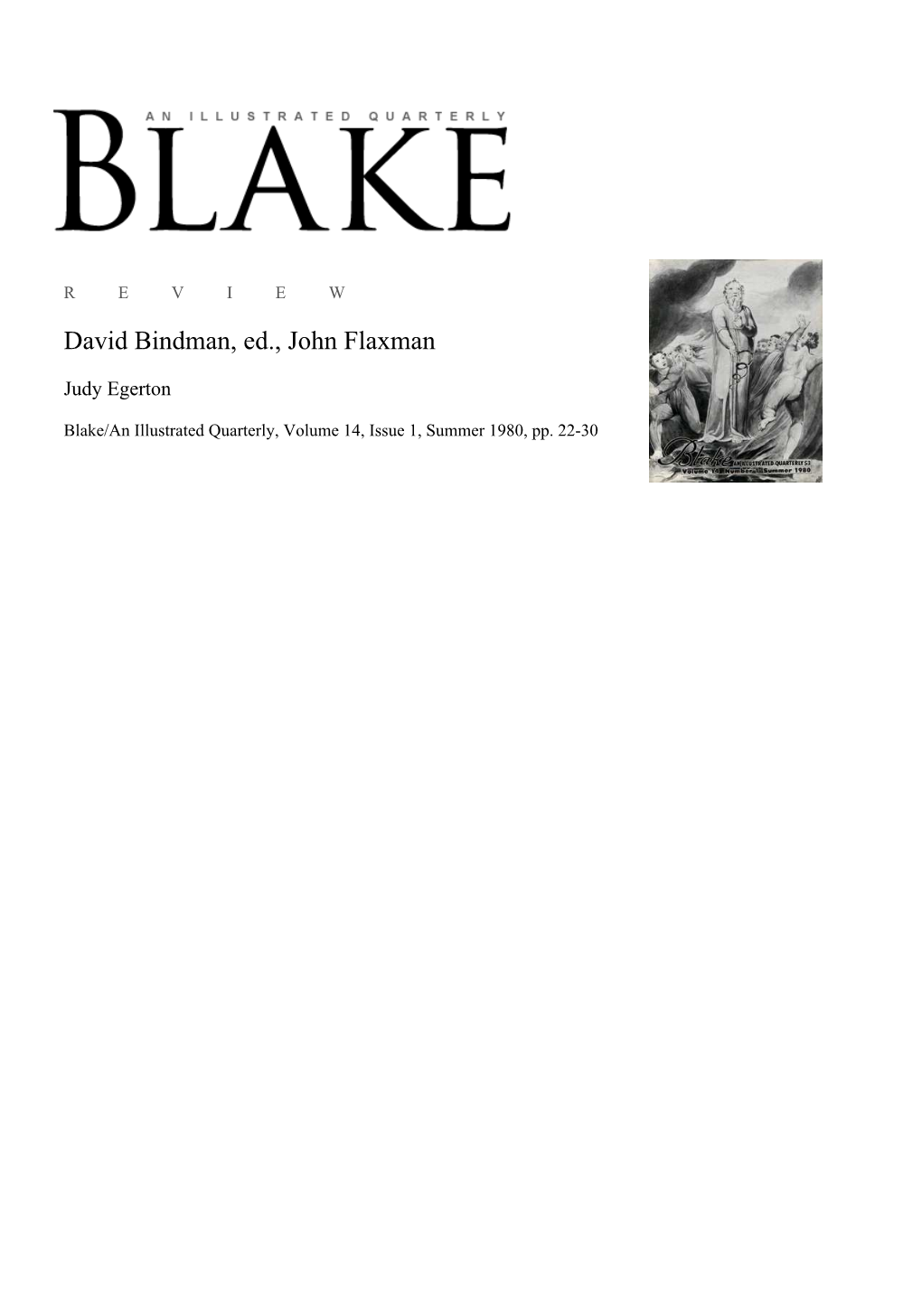 David Bindman, Ed., John Flaxman