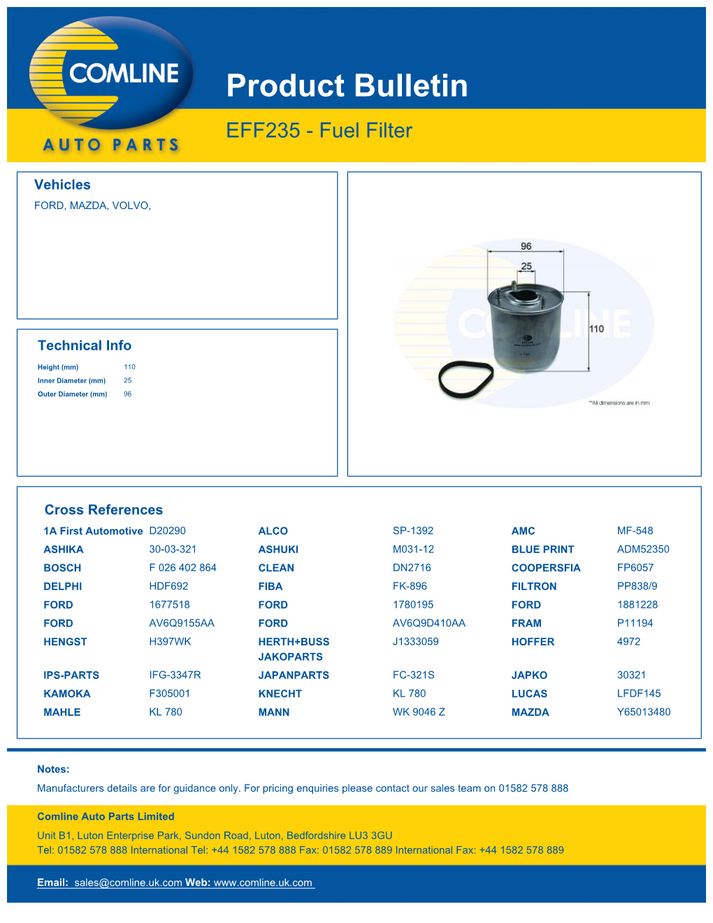 Product Bulletin EFF235 - Fuel Filter