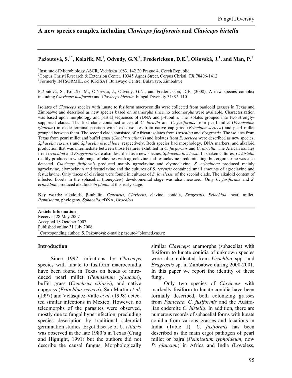 A New Species Complex Including Claviceps Fusiformis and Claviceps Hirtella