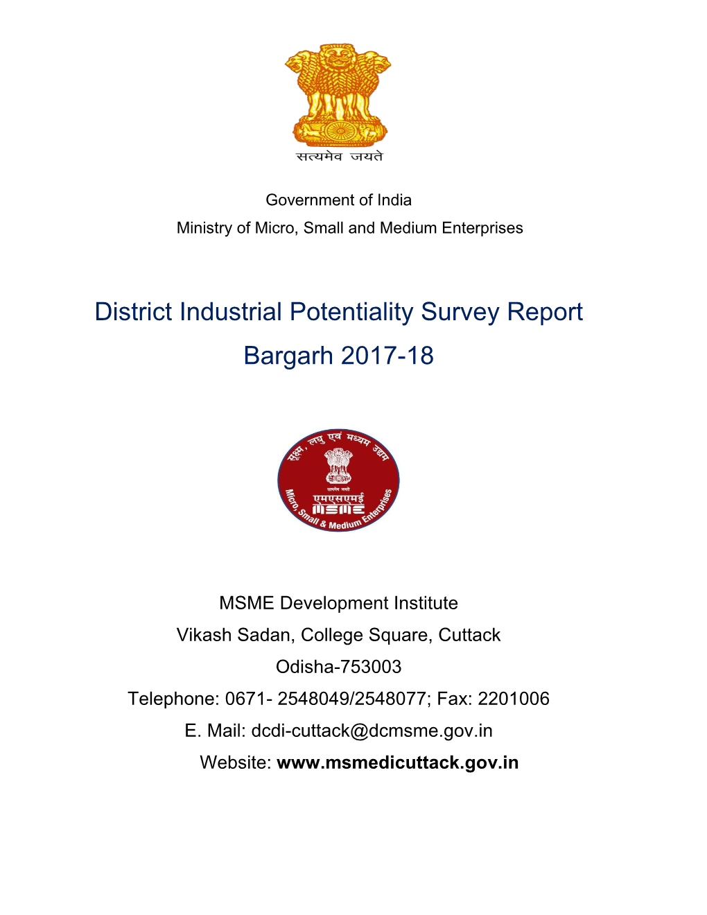 District Industrial Potentiality Survey Report Bargarh 2017-18