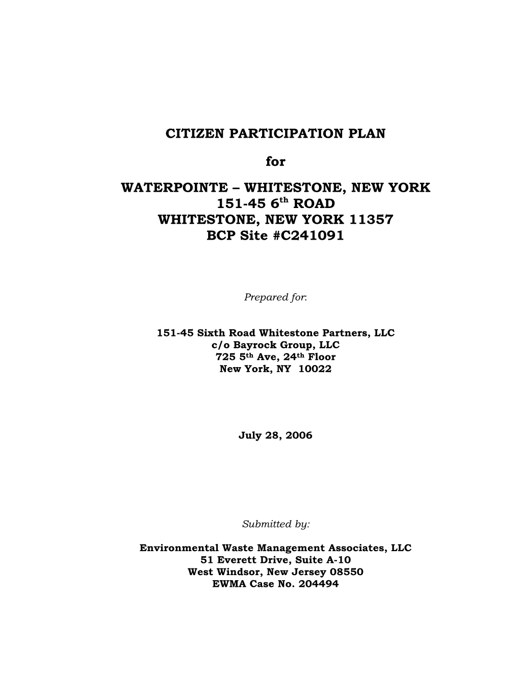 CITIZEN PARTICIPATION PLAN for WATERPOINTE – WHITESTONE