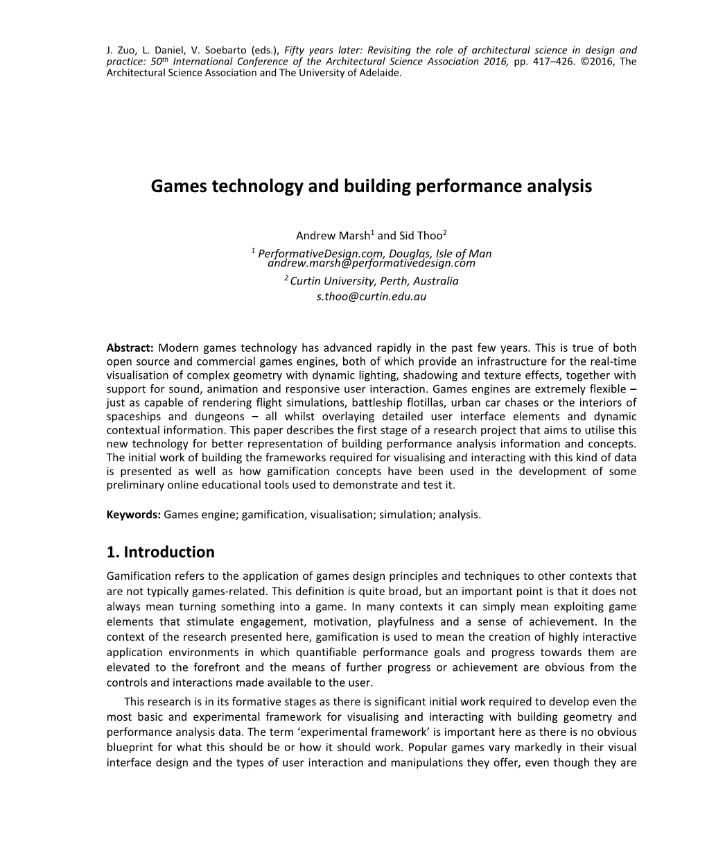 Games Technology and Building Performance Analysis