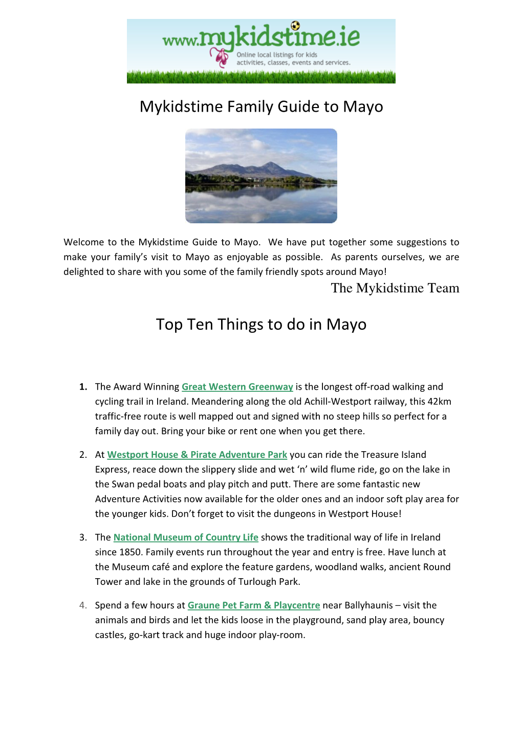 Mykidstime Family Guide to Mayo Top Ten Things to Do in Mayo