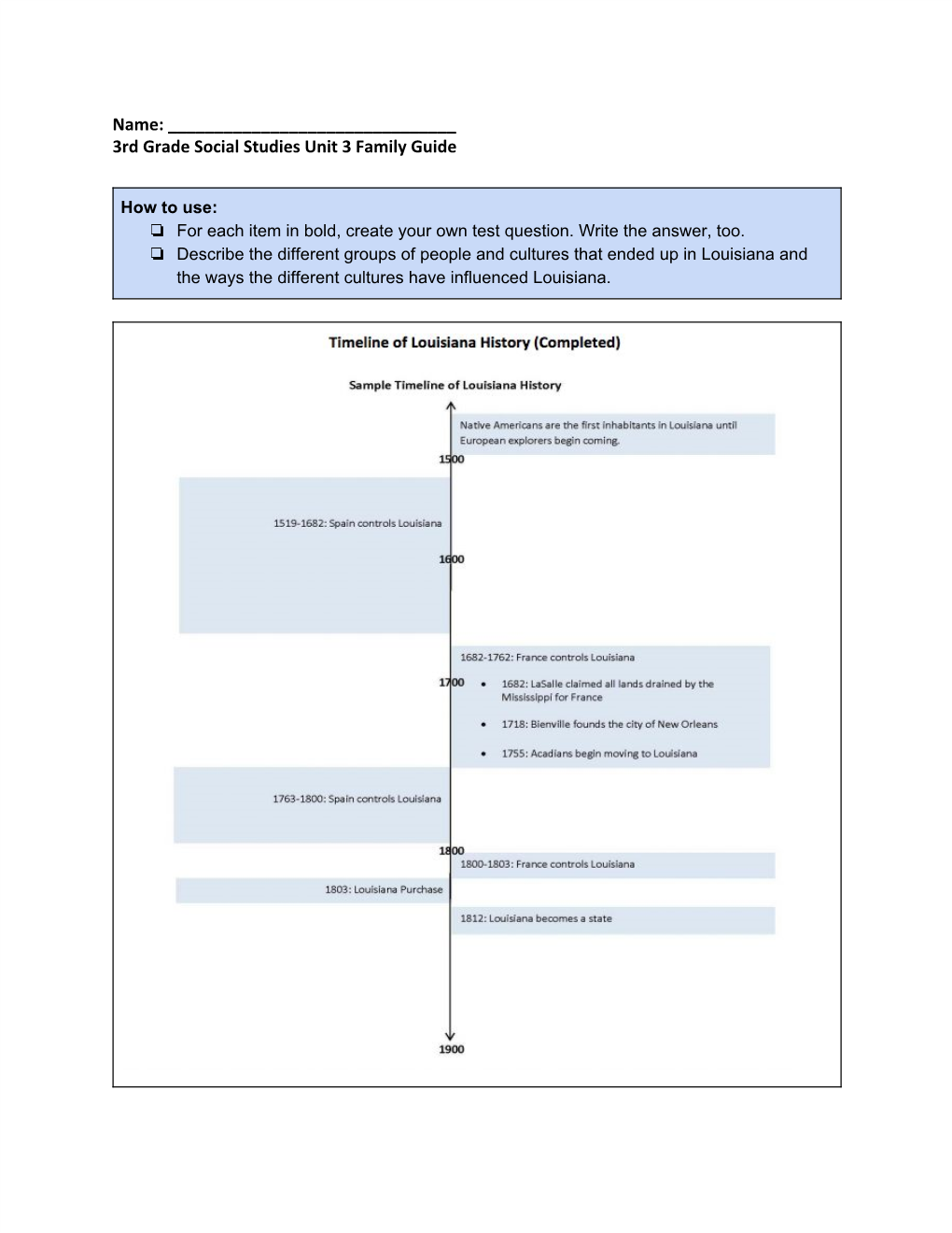 3Rd Grade Social Studies Unit 3 Family Guide