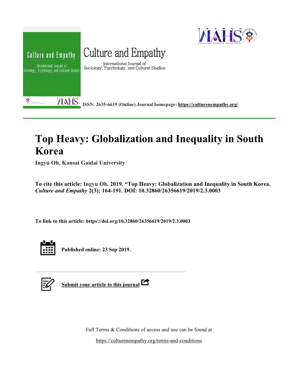 Globalization and Inequality in South Korea Ingyu Oh, Kansai Gaidai University