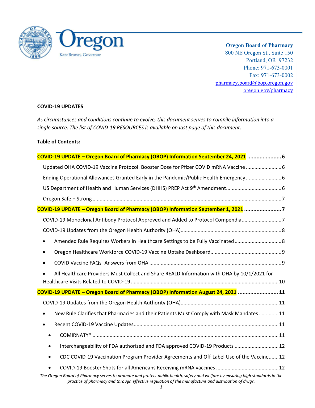 COVID-19 UPDATE- Oregon Board of Pharmacy (OBOP) Information July 17, 2020