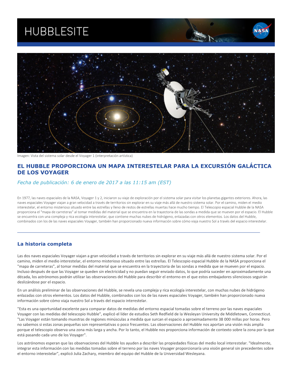 El Hubble Proporciona Un Mapa Interestelar Para La Excursión Galáctica De Los Voyager