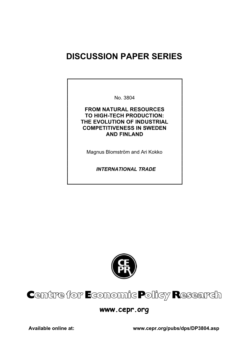 The Evolution of Industrial Competitiveness in Sweden and Finland