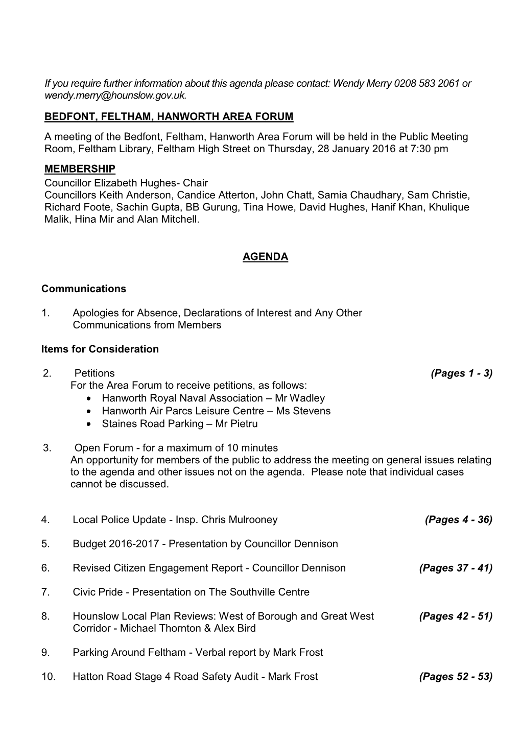 (Public Pack)Agenda Document for Bedfont, Feltham, Hanworth Area