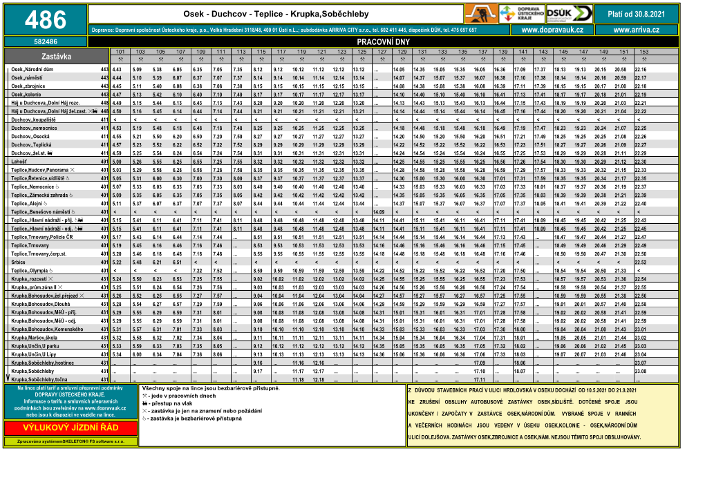 Zastávka Platí Od 30.8.2021 PRACOVNÍ DNY Osek