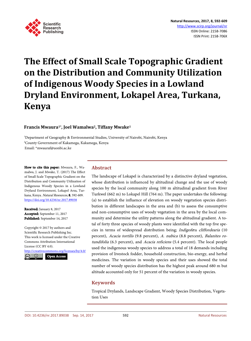 The Effect of Small Scale Topographic Gradient on the Distribution And