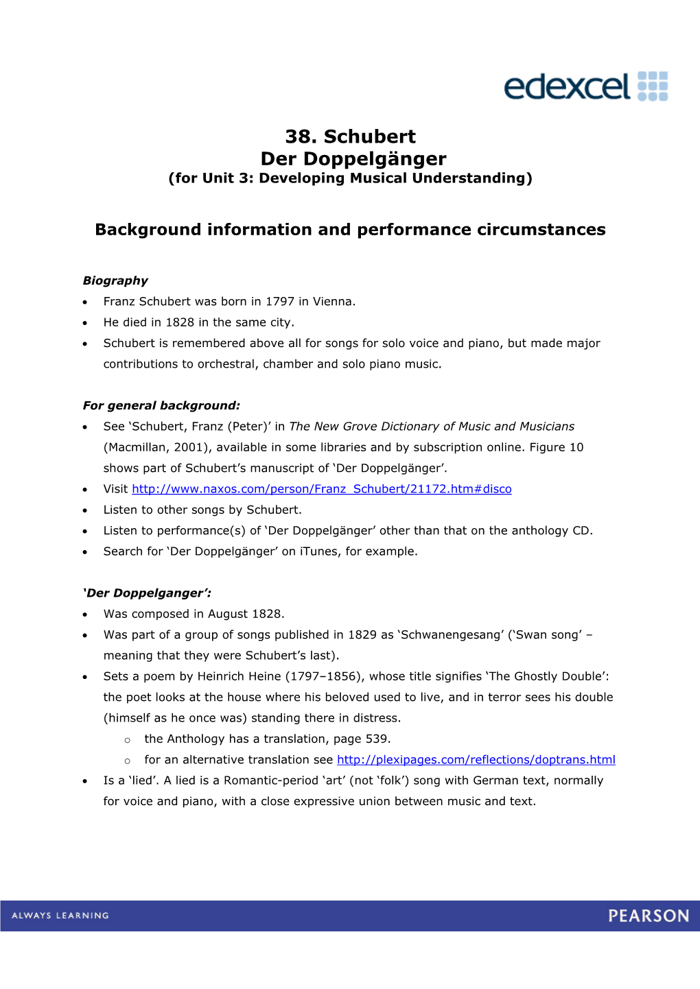 38. Schubert Der Doppelgänger (For Unit 3: Developing Musical Understanding)