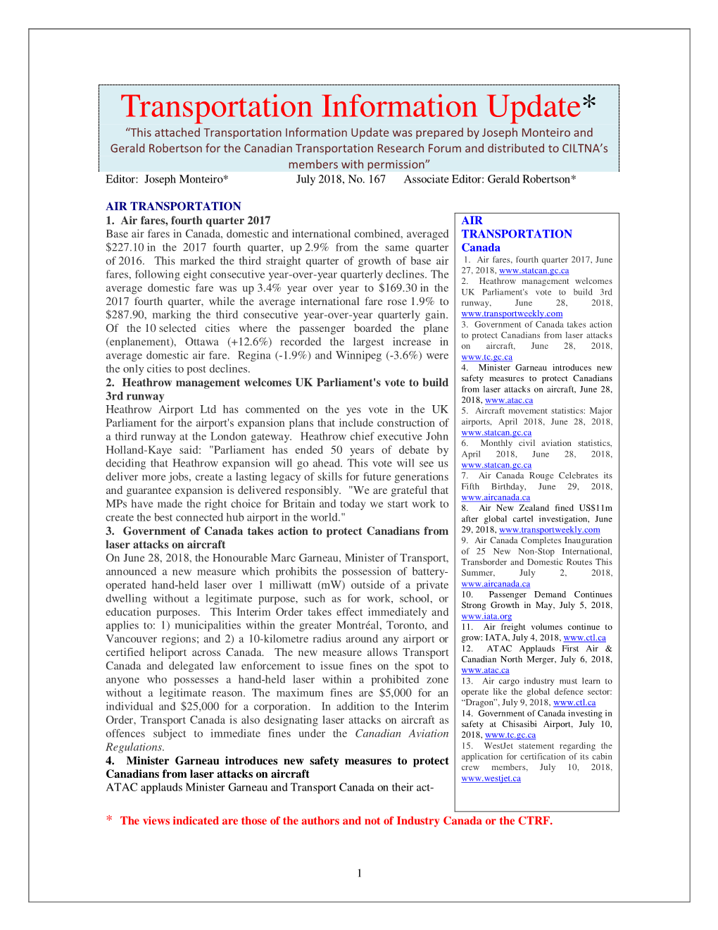 Transportation Information Update*