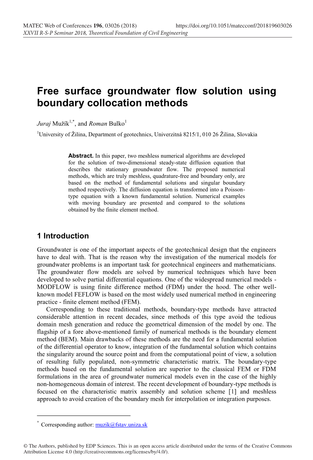 Free Surface Groundwater Flow Solution Using Boundary Collocation Methods