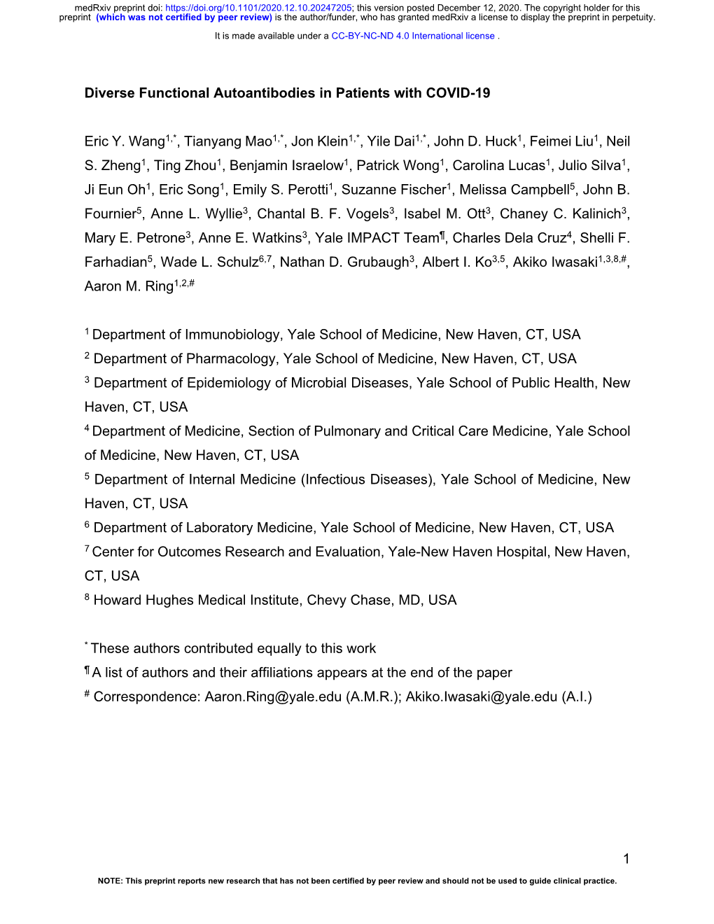 Diverse Functional Autoantibodies in Patients with COVID-19