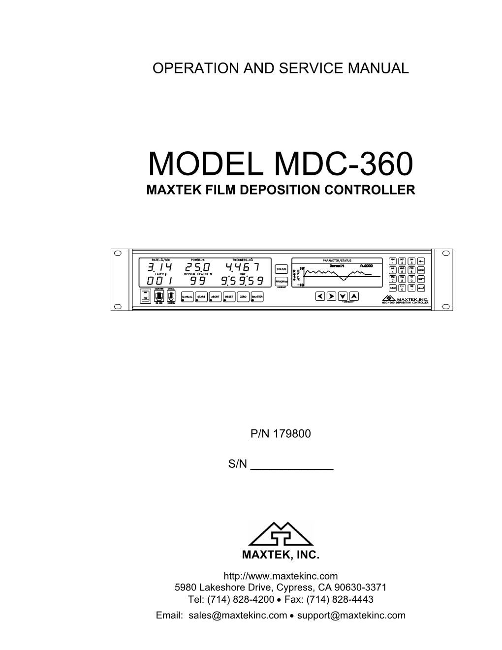 Model Mdc-360 Maxtek Film Deposition Controller