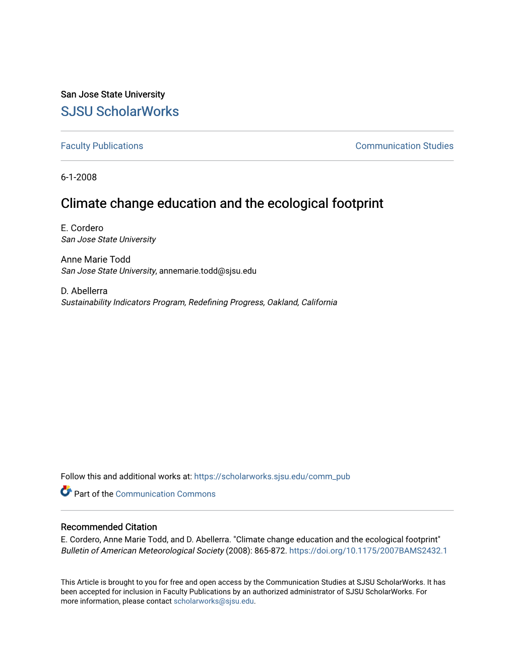 Climate Change Education and the Ecological Footprint