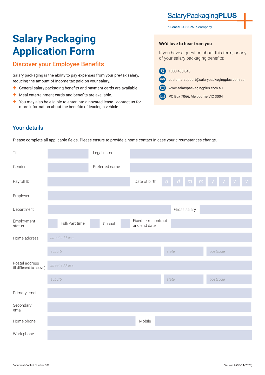 Salary Packaging Application Form