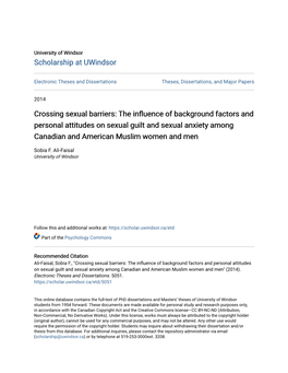 The Influence of Background Factors and Personal Attitudes on Sexual Guilt and Sexual Anxiety Among Canadian and American Muslim Women and Men