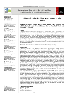 Allamanda Cathartica Linn. Apocynaceae: a Mini Review