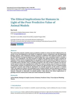 The Ethical Implications for Humans in Light of the Poor Predictive Value of Animal Models