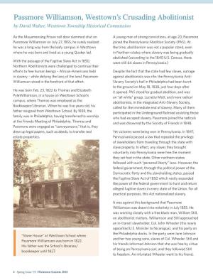 Passmore Williamson, Westtown’S Crusading Abolitionist by David Walter, Westtown Township Historical Commission