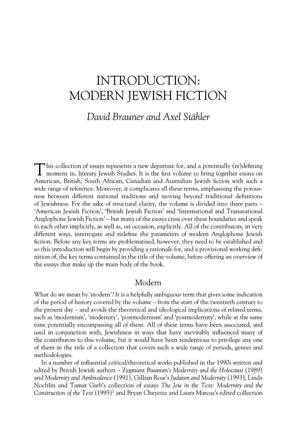 MODERN JEWISH FICTION David Brauner and Axel Stähler