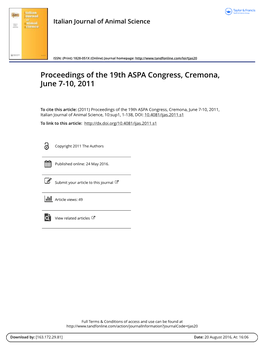 Proceedings of the 19Th ASPA Congress, Cremona, June 7-10, 2011