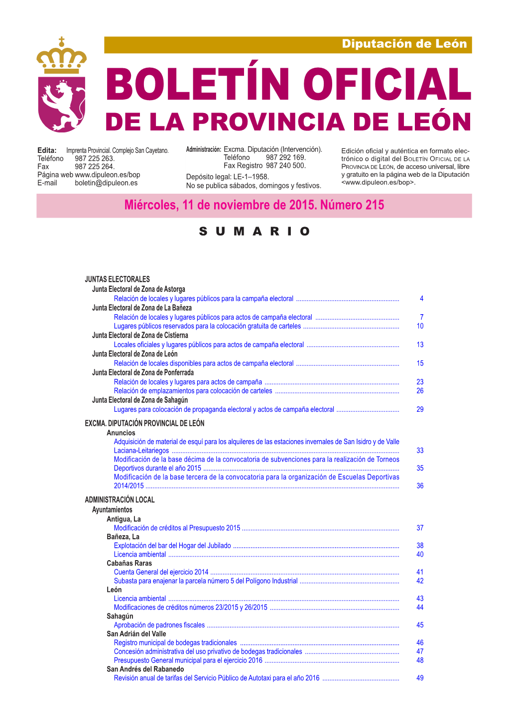 BOLETÍN OFICIAL DE LA PROVINCIA DE LEÓN Edita: Imprenta Provincial