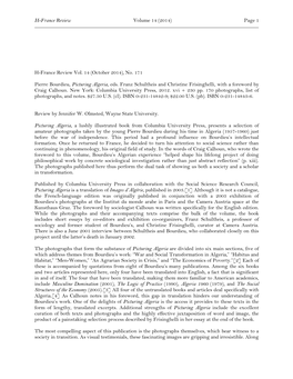 H-France Review Vol. 14 (October 2014), No. 171 Pierre Bourdieu