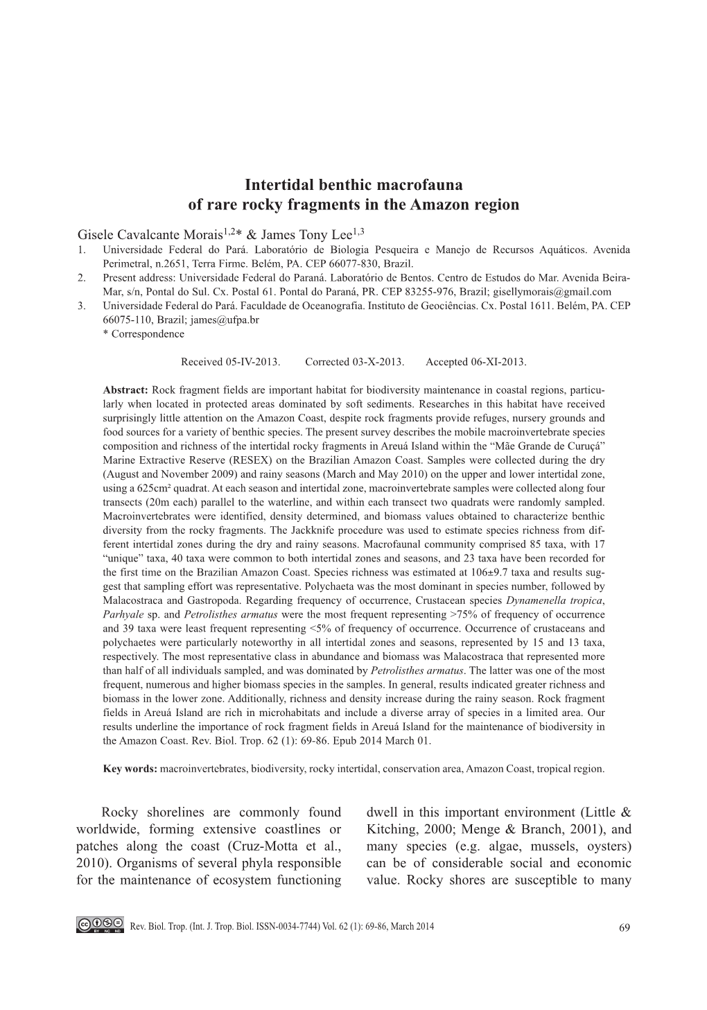 Intertidal Benthic Macrofauna of Rare Rocky Fragments in the Amazon Region