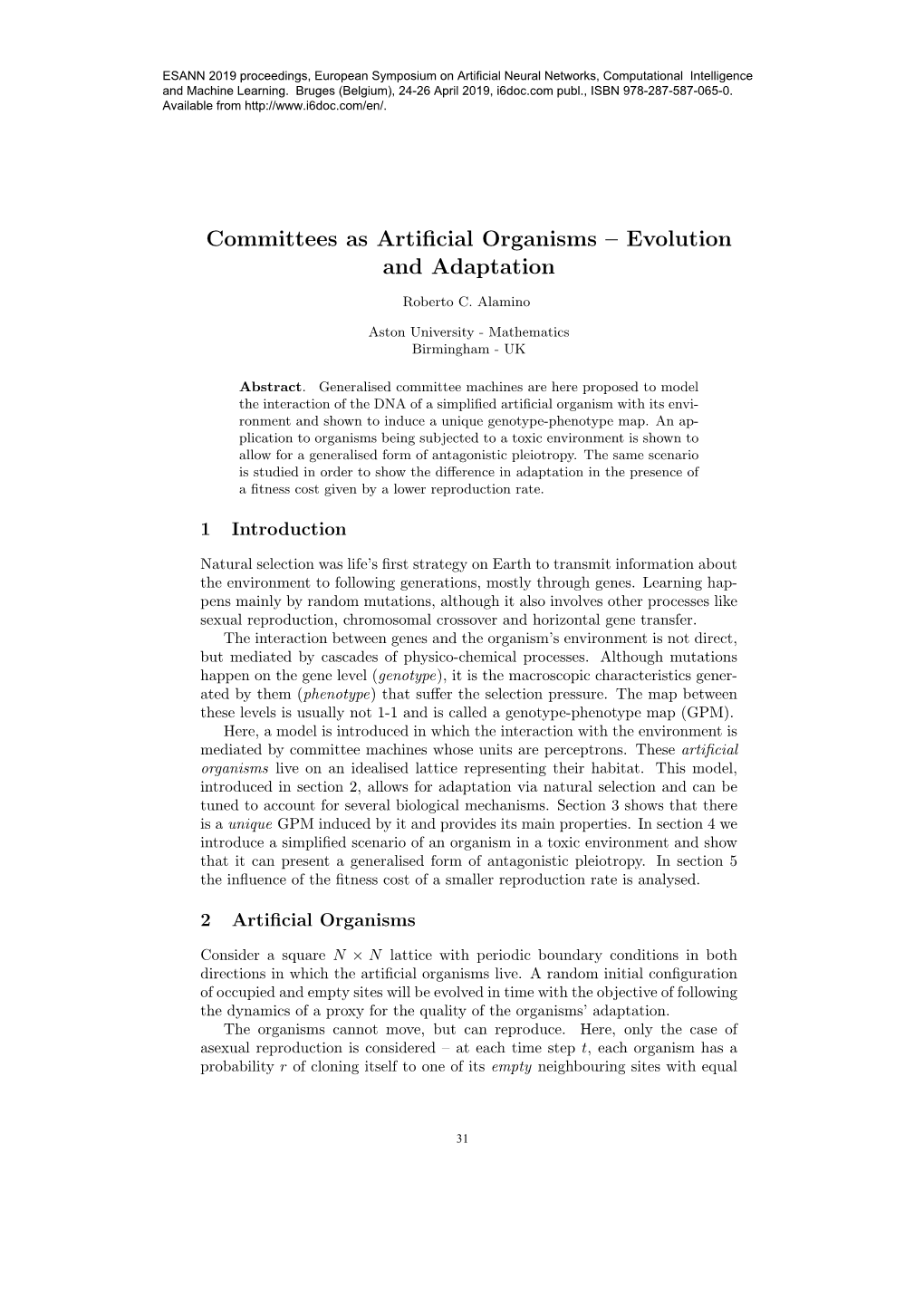 Committees As Artificial Organisms – Evolution and Adaptation