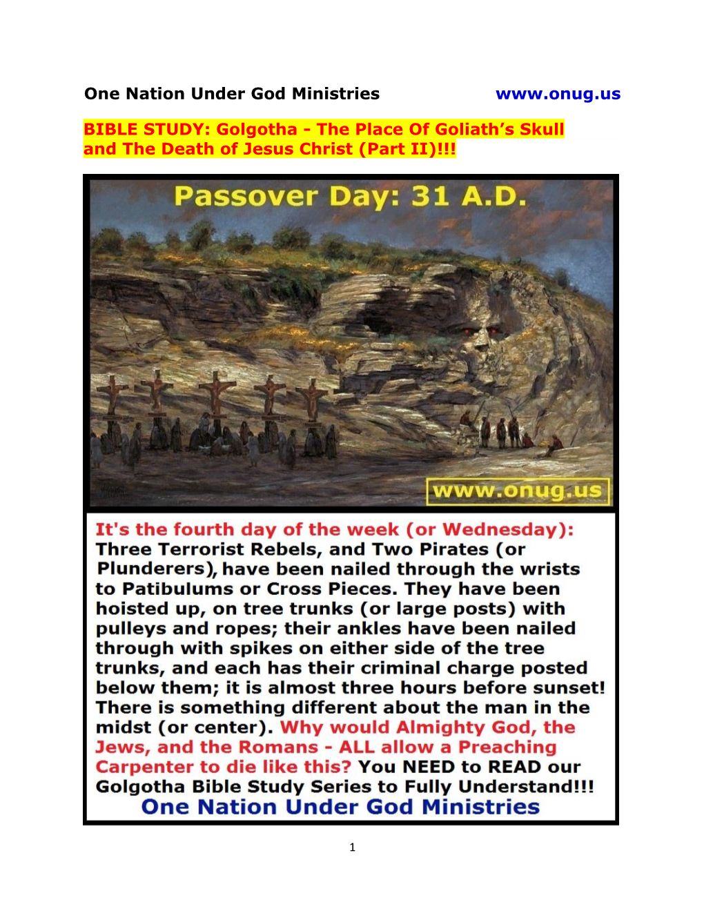 BIBLE STUDY: Golgotha - the Place of Goliath’S Skull and the Death of Jesus Christ (Part II)!!!