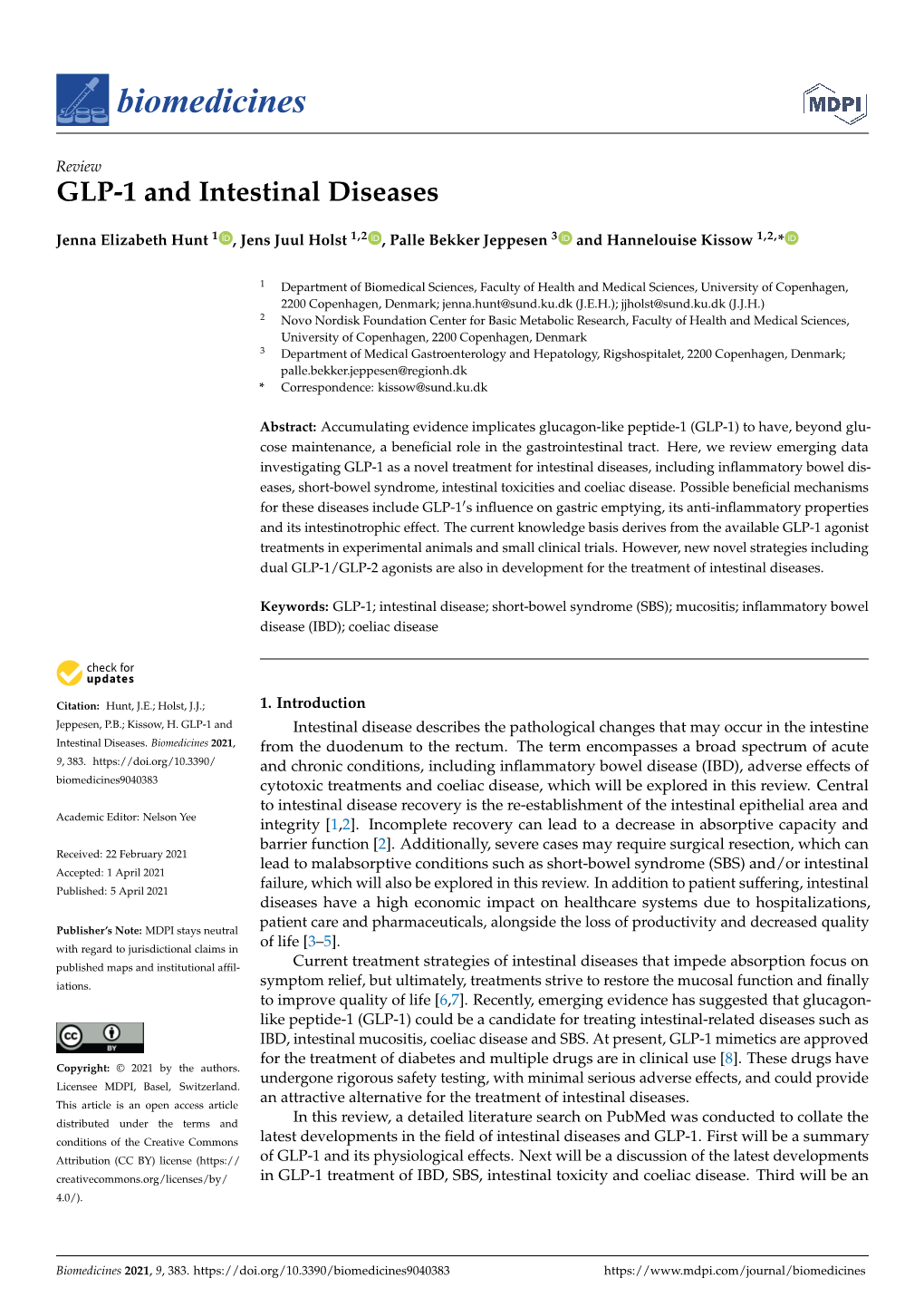 GLP-1 and Intestinal Diseases