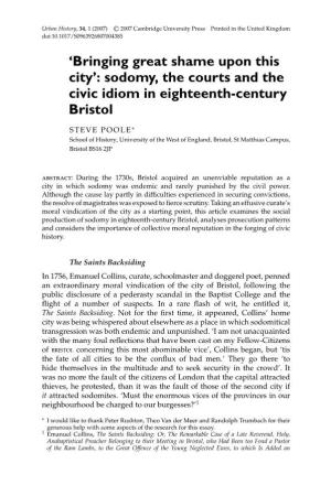 Sodomy, the Courts and the Civic Idiom in Eighteenth-Century Bristol