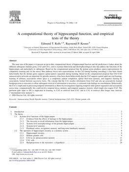 A Computational Theory of Hippocampal Function, and Empirical Tests of the Theory Edmund T